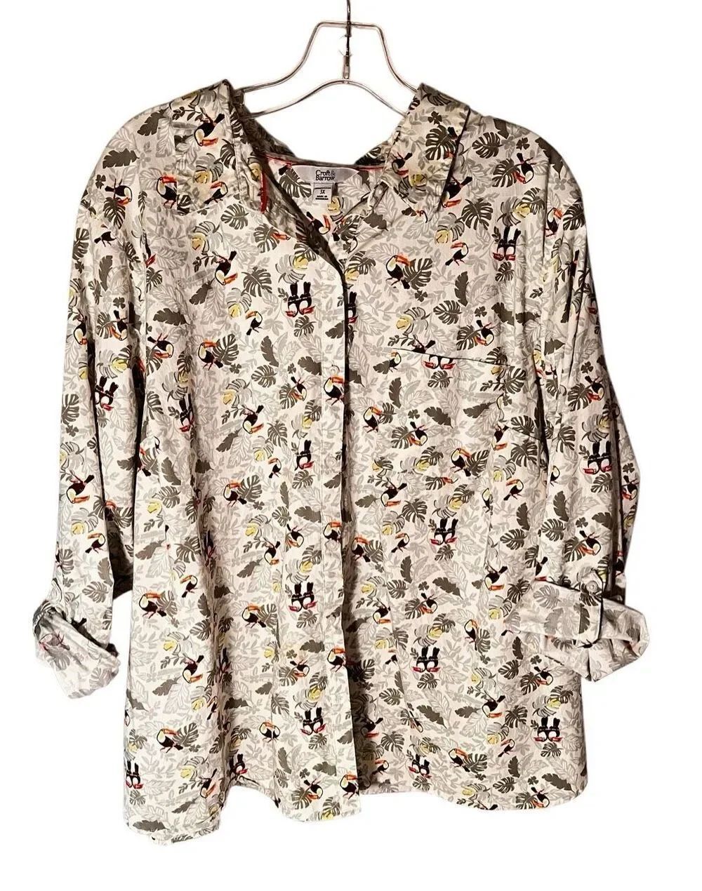 Croft & Barrow Toucan Bird Monstera Leaf Button Front Blouse Women 3X Naturecore